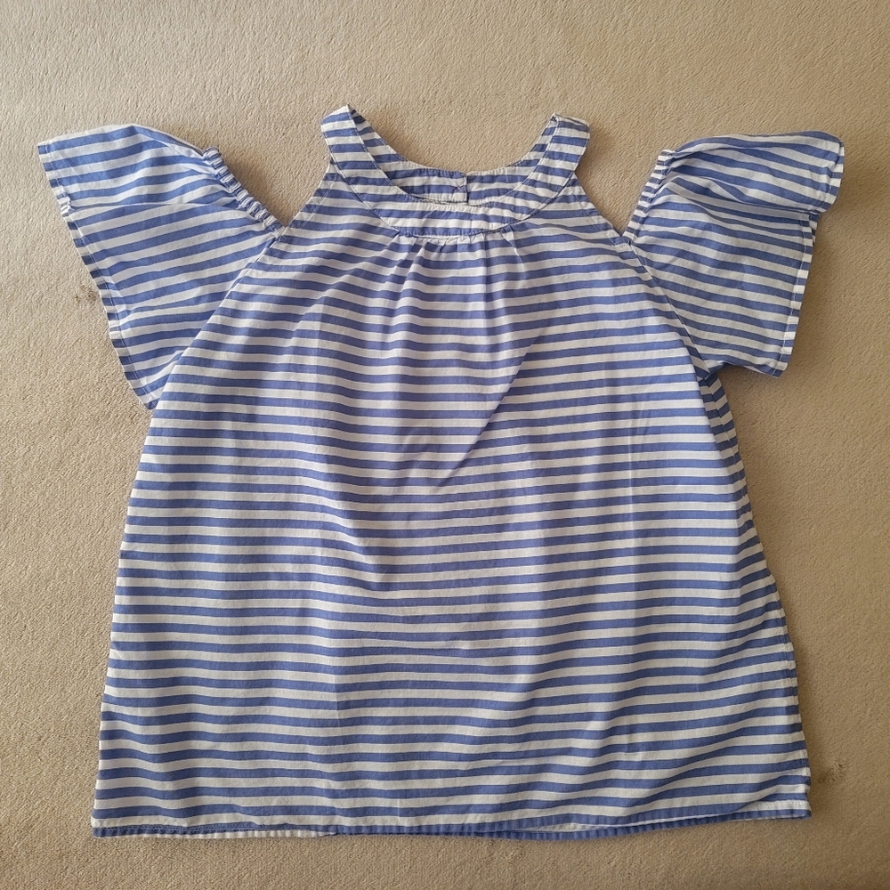Oshkosh B'gosh Girl Blue/White Striped Cold Shoulder Top Size 14